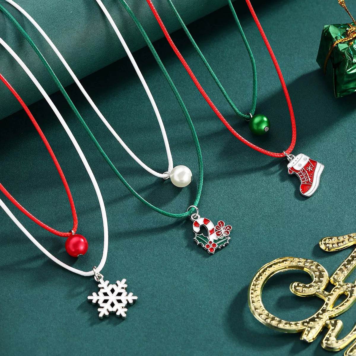 2 Piece Christmas Themed Pendant Necklace - ELY VESSA LLC