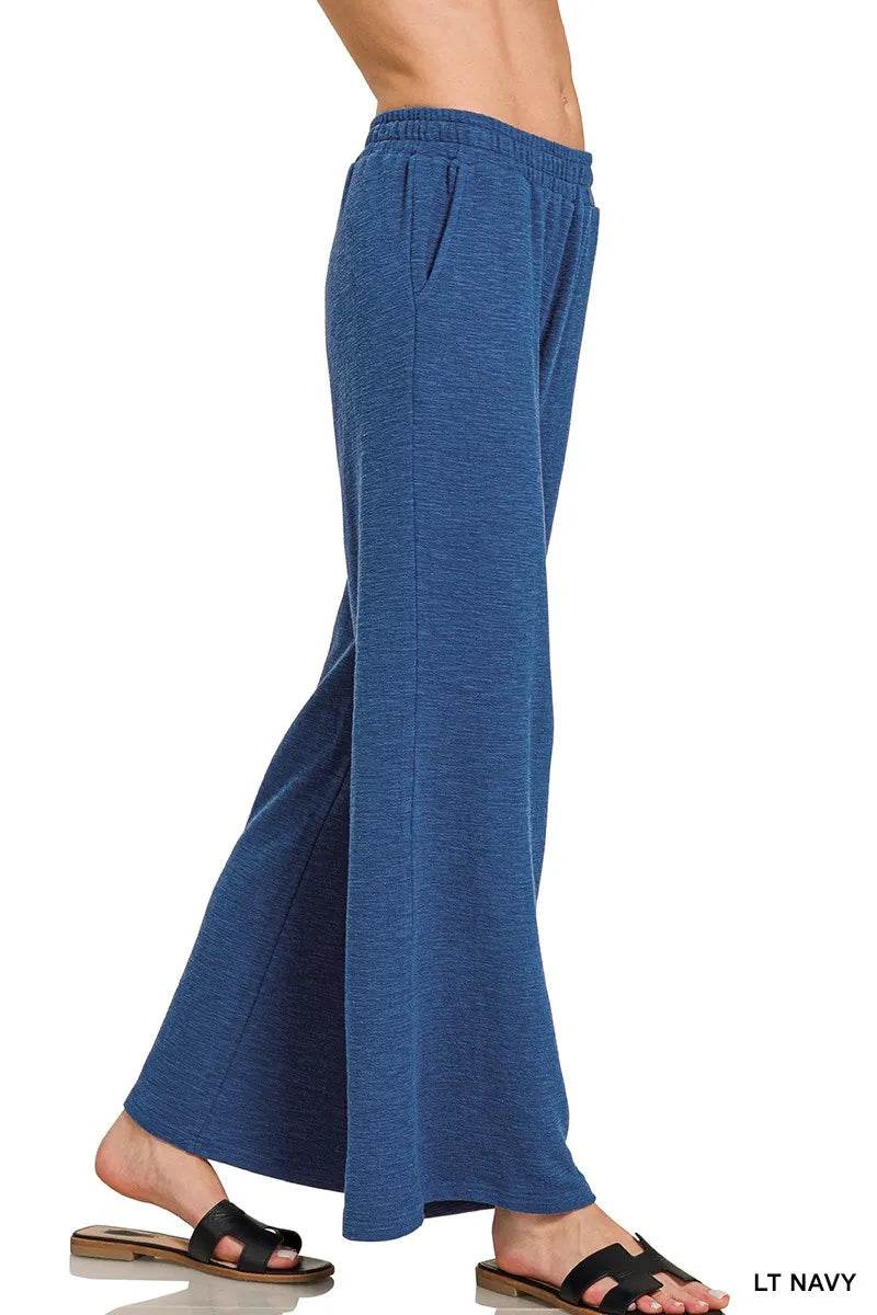 Zenana Cotton Slub Wide Leg Pants - ELY VESSA LLC