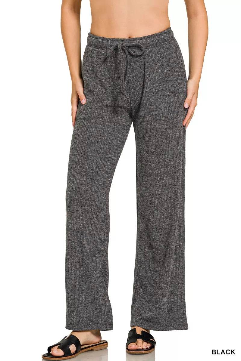 Zenana Ribbed Drawstring Lounge Pants - ELY VESSA LLC