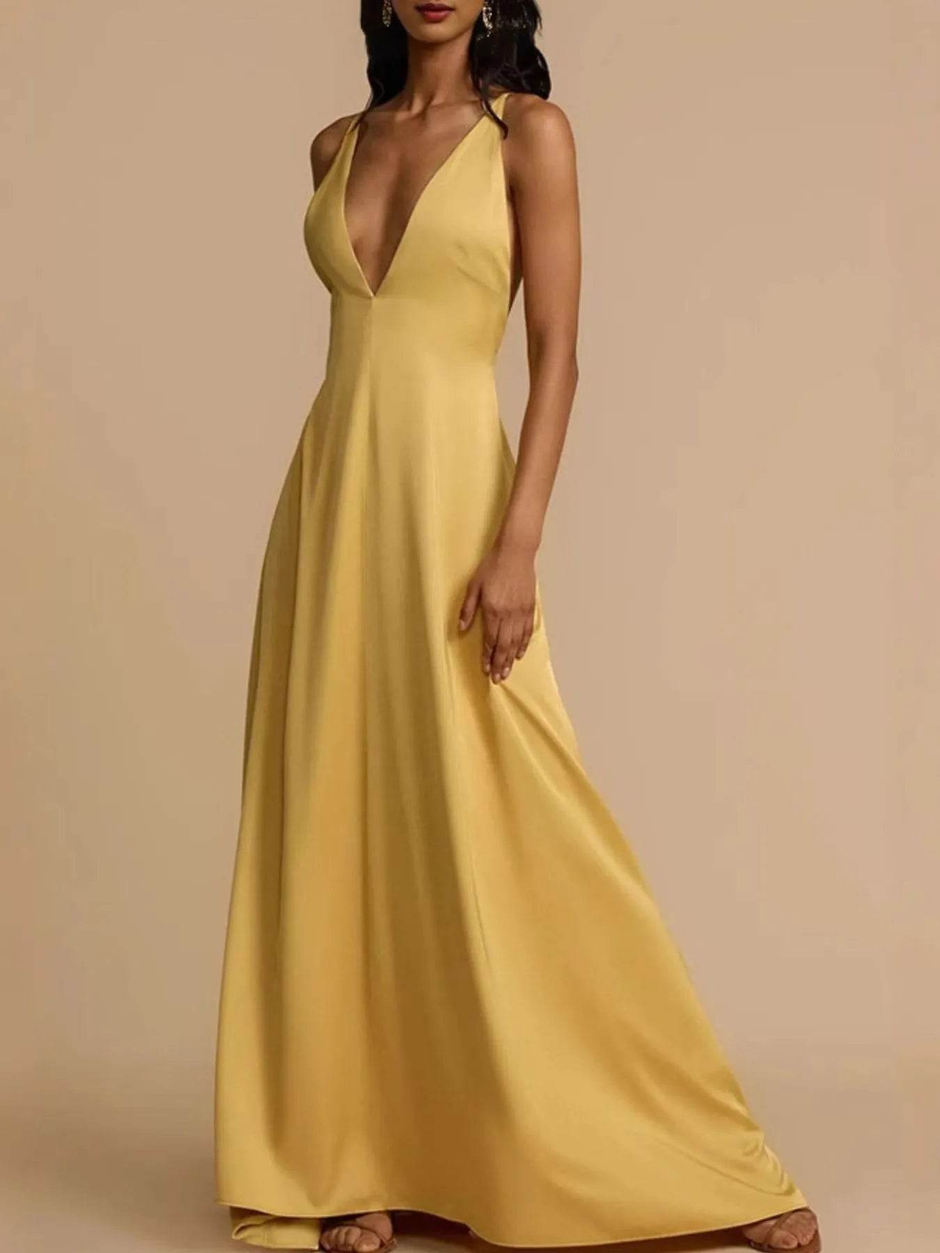 Deep V-Neck Maxi Dress - ELY VESSA LLC