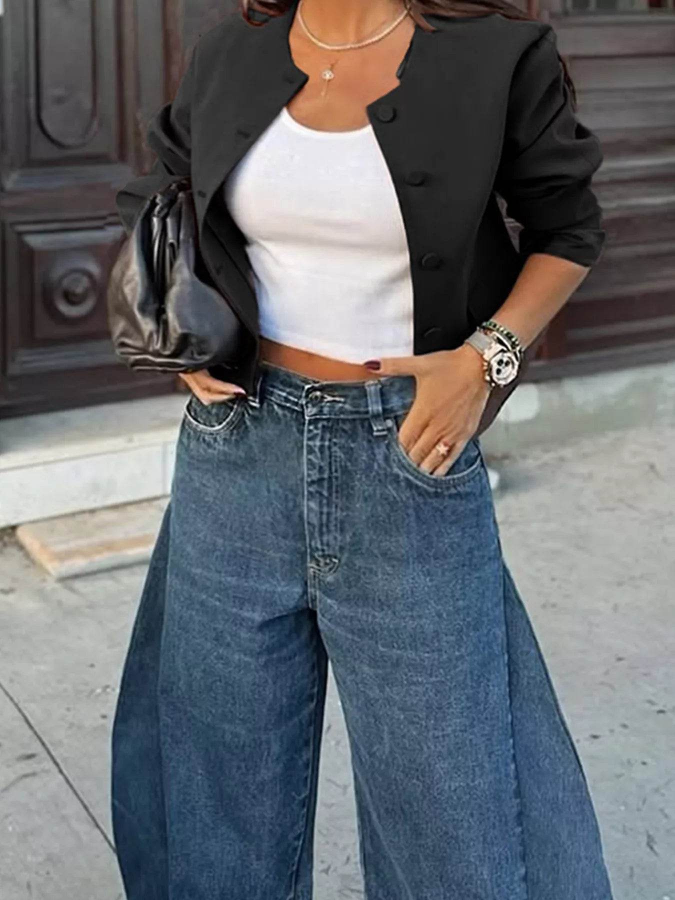 Button Up Long Sleeve Jacket - ELY VESSA LLC