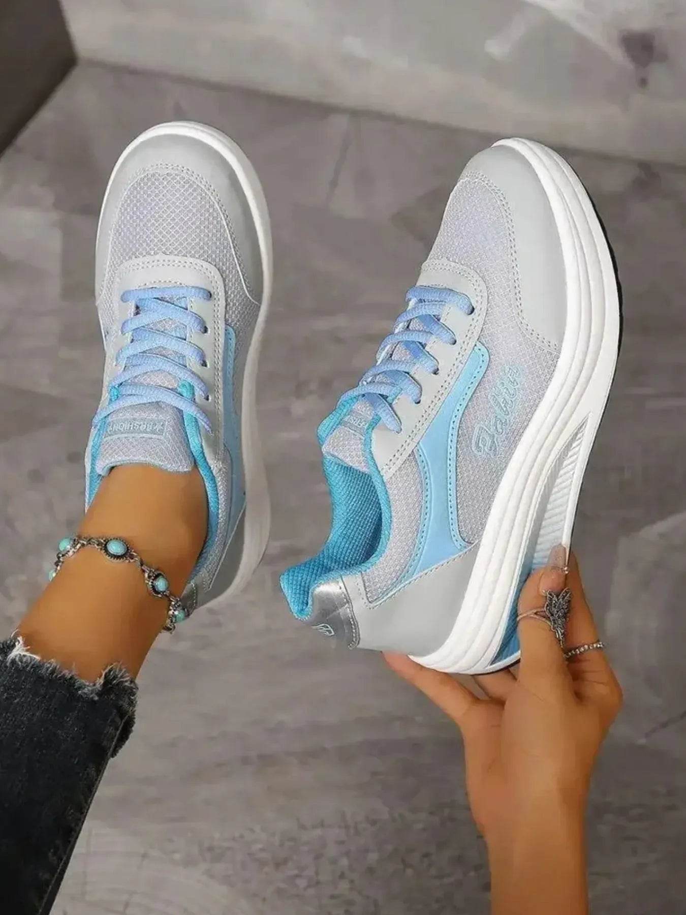 Breathable Lace Up Contrast Mesh Athletic - ELY VESSA LLC