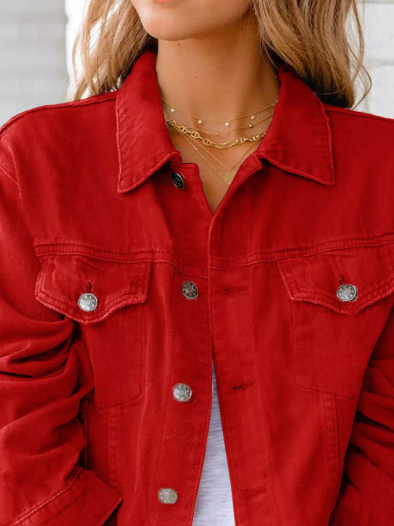 Button Up Long Sleeve Denim Jacket - ELY VESSA LLC
