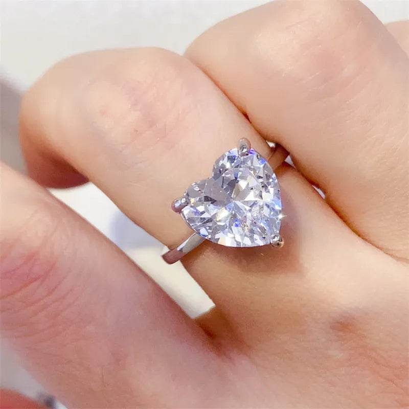 5 Carat 925 Sterling Silver Moissanite Heart Shape Ring - ELY VESSA LLC