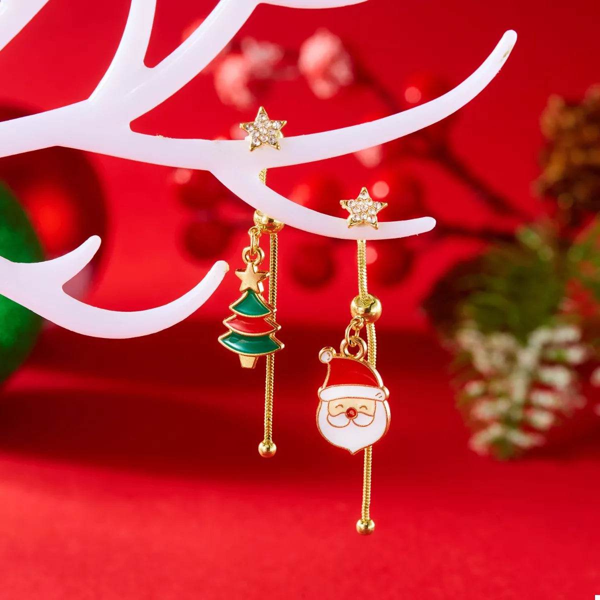 Christmas Santa Asymmetrical Drop Earrings - ELY VESSA LLC