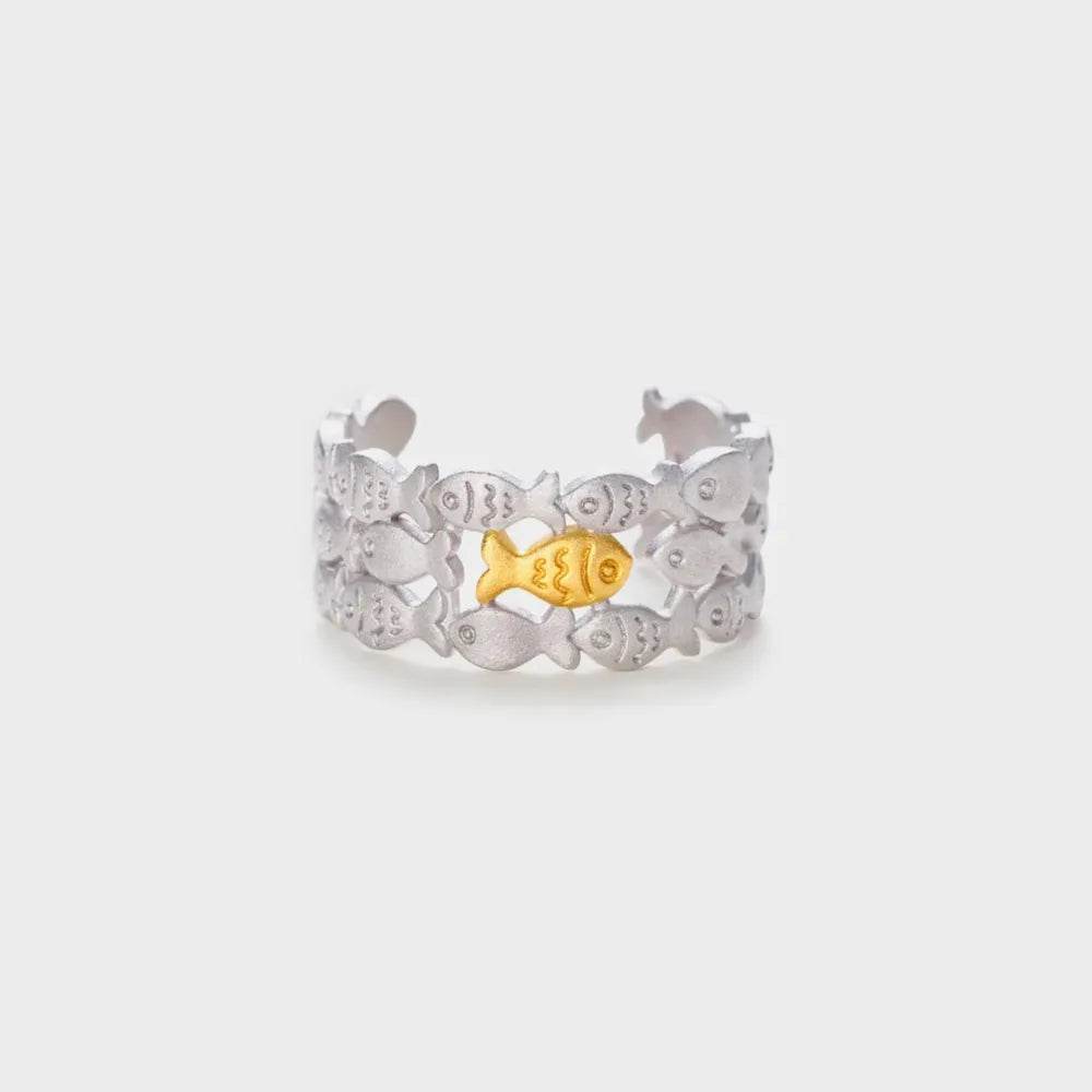 925 Sterling Silver Fish Open Ring - ELY VESSA LLC