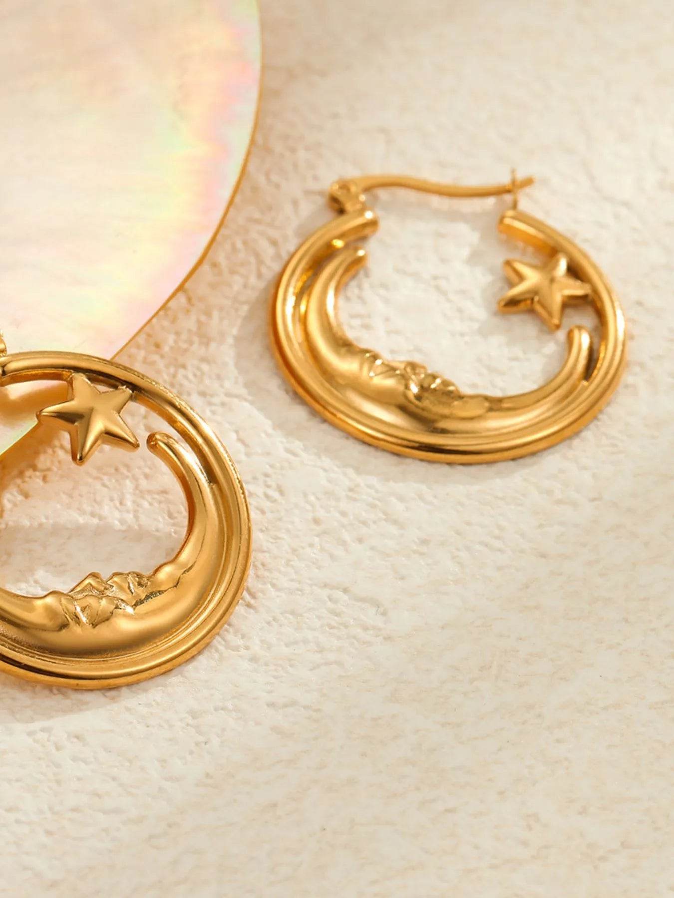 18K Gold-Plated Crescent Moon Star Hoop Earrings - ELY VESSA LLC