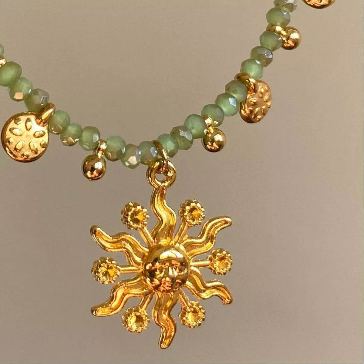 14K Gold-Plated Bead Sun Pendant Necklace - ELY VESSA LLC