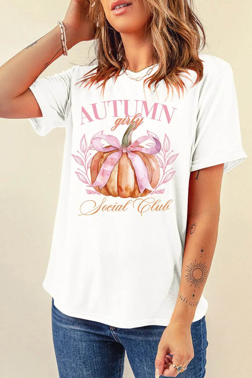 Pumpkin Graphic Round Neck Short Sleeve T-Shirt - ELY VESSA LLC