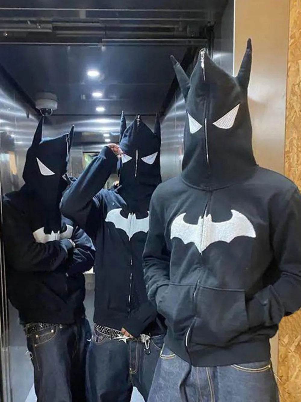 Men's Bat Embroidered Zip Up Hoodie - ELY VESSA LLC