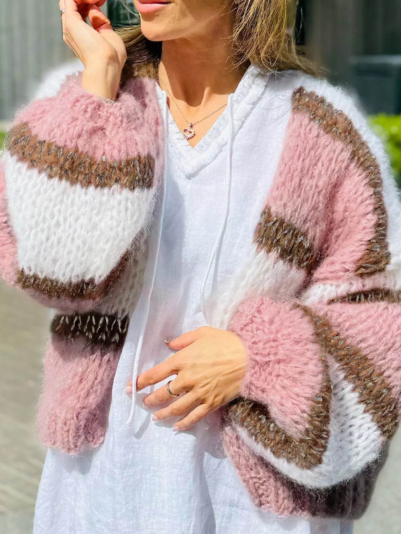 Color Block Open Front Cardigan - ELY VESSA LLC