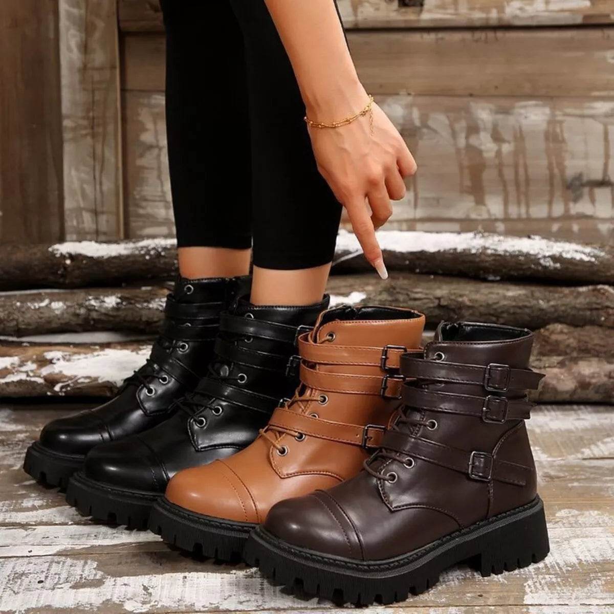 Round Toe Platform Boots - ELY VESSA LLC