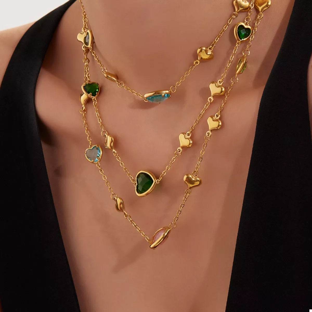 18K Gold-Plated Heart Necklace with Glass Stone - ELY VESSA LLC