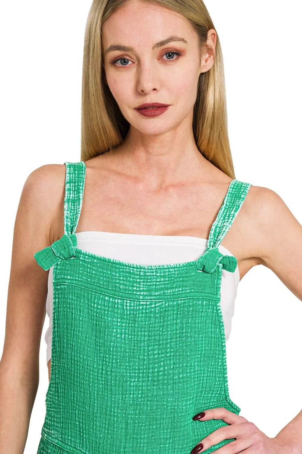 Zenana Woven Double Gauze Acid Washed Romper - ELY VESSA LLC