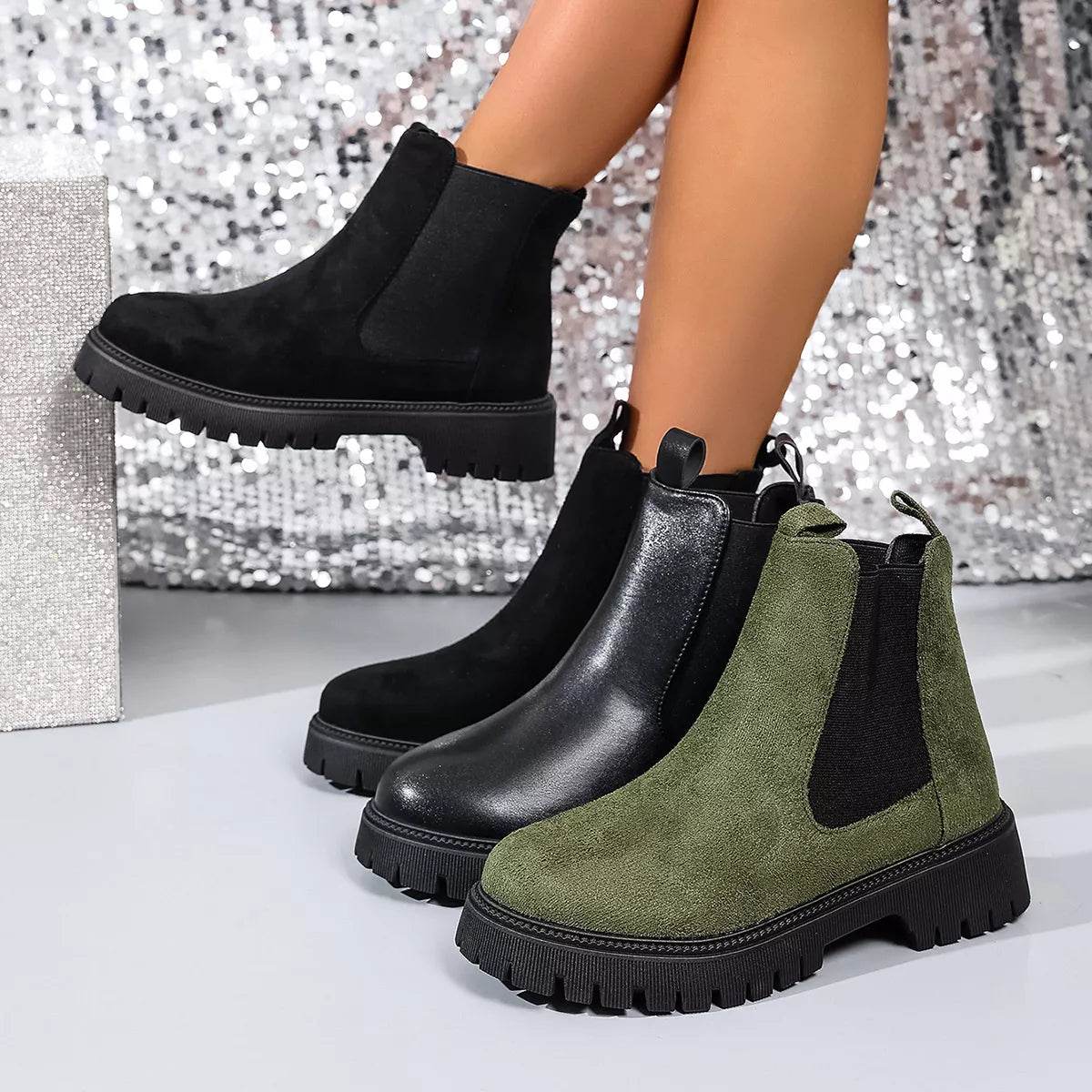 Elastic Side Panels Ankle Boots - ELY VESSA LLC