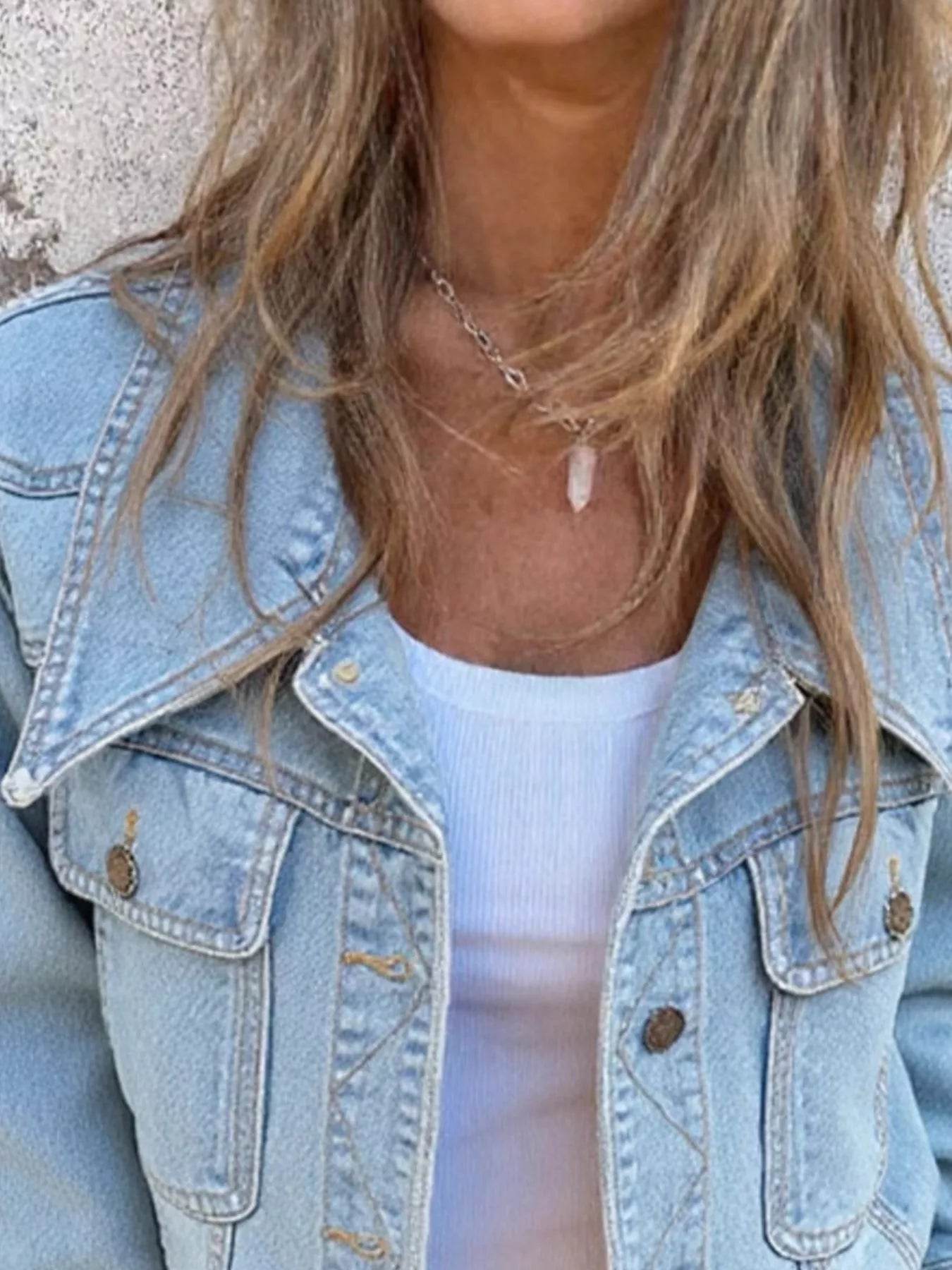 Button Up Wash Denim Jacket - ELY VESSA LLC