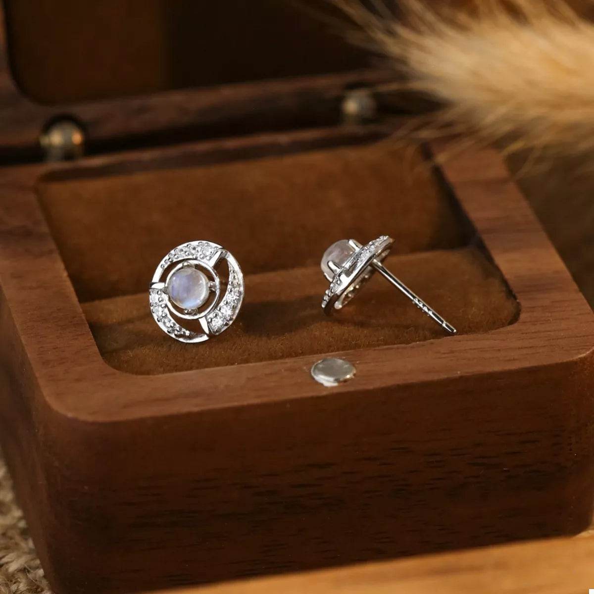 925 Sterling Silver Moonstone Stud Earrings - ELY VESSA LLC