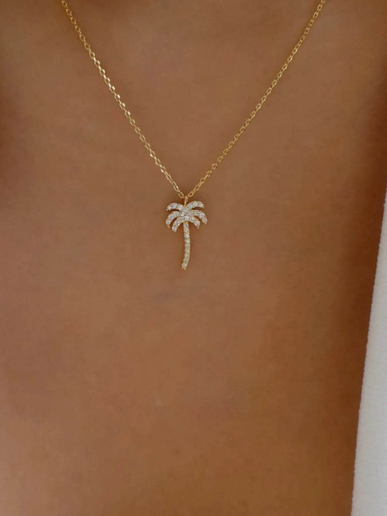 Zircon Palm Tree Pendant Necklace - ELY VESSA LLC