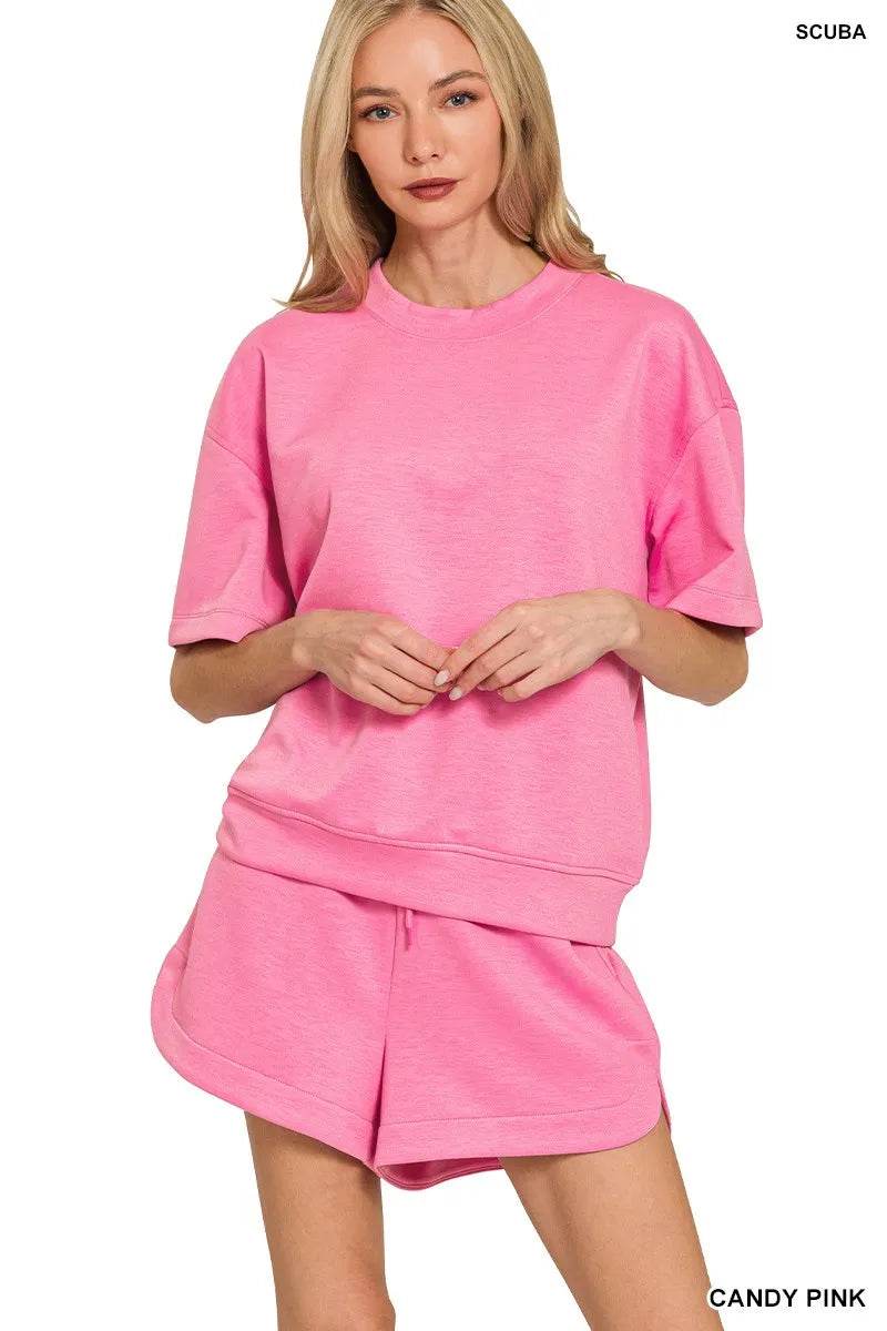 Zenana Scuba Short Sleeve Top & Shorts Set - ELY VESSA LLC