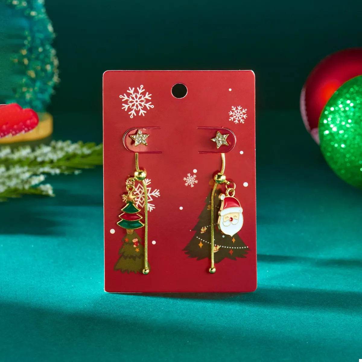 Christmas Santa Asymmetrical Drop Earrings - ELY VESSA LLC
