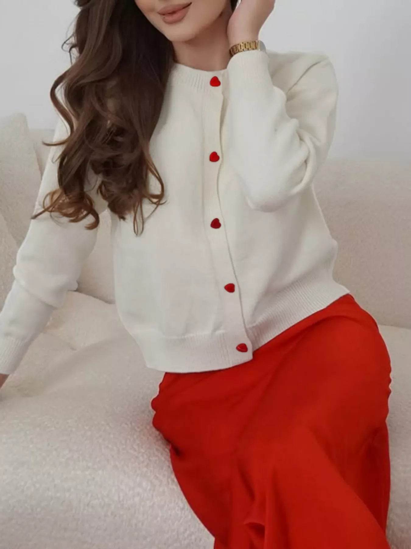 Button-Front Long Sleeve Cardigan - ELY VESSA LLC