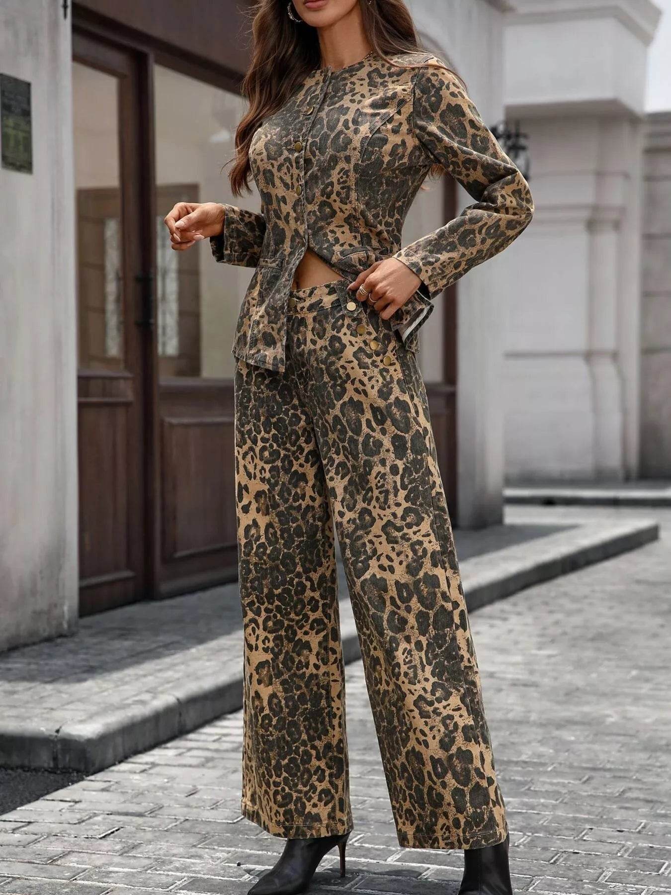 Button Up Long Sleeve Top and Jeans Denim Set - ELY VESSA LLC