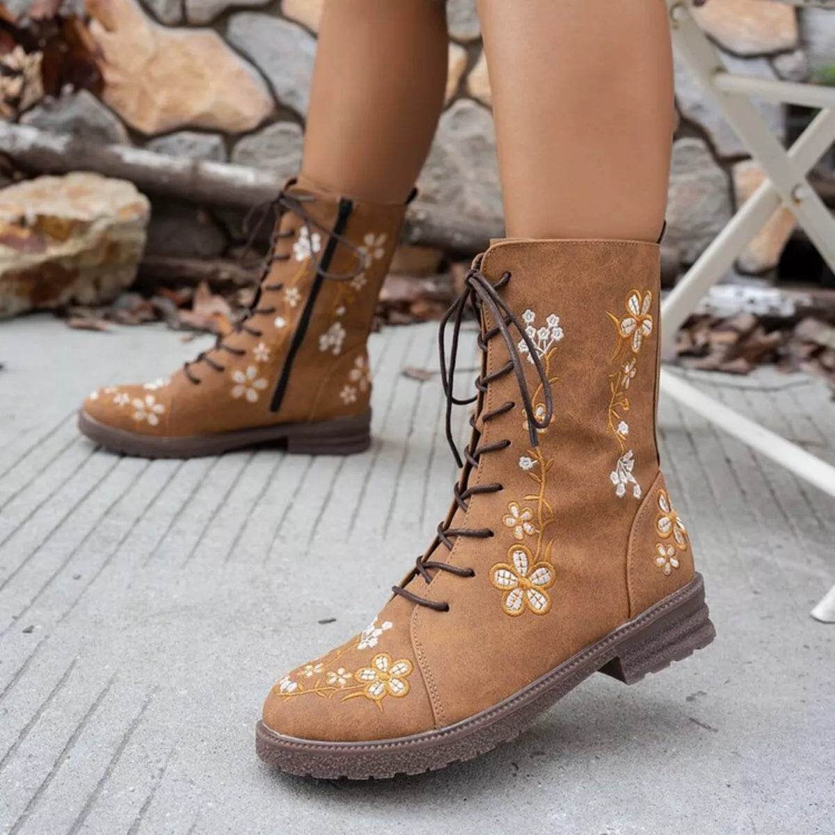 Round Toe Block Heels Boots - ELY VESSA LLC