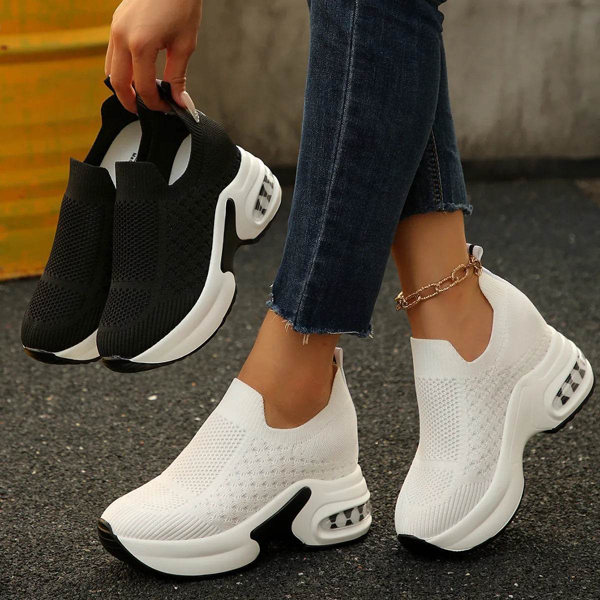 Breathable Mesh Platform Sneakers - ELY VESSA LLC