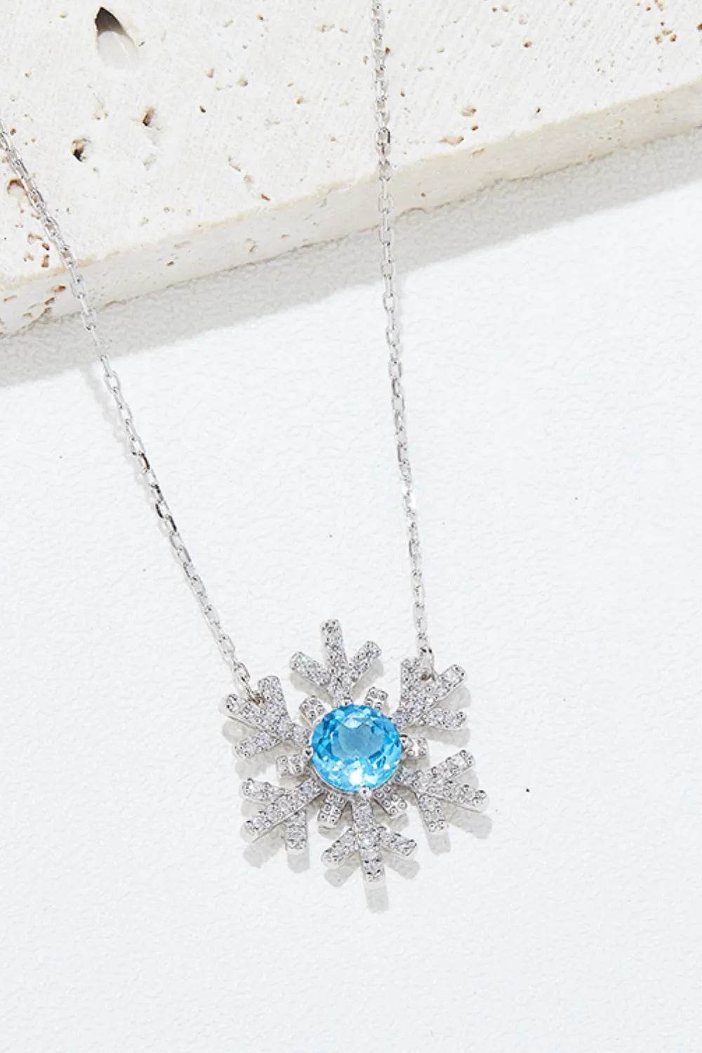 925 Sterling Silver Topaz Snowflake Shape Necklace - ELY VESSA LLC