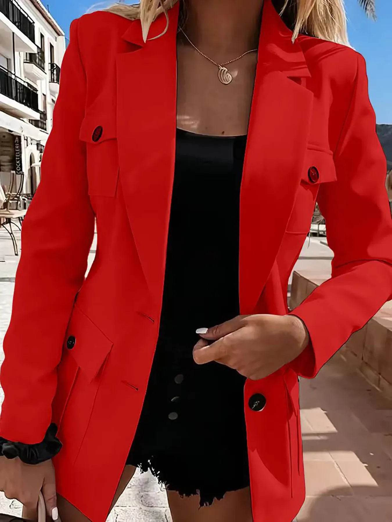 Lapel Collar Long Sleeve Blazer - ELY VESSA LLC