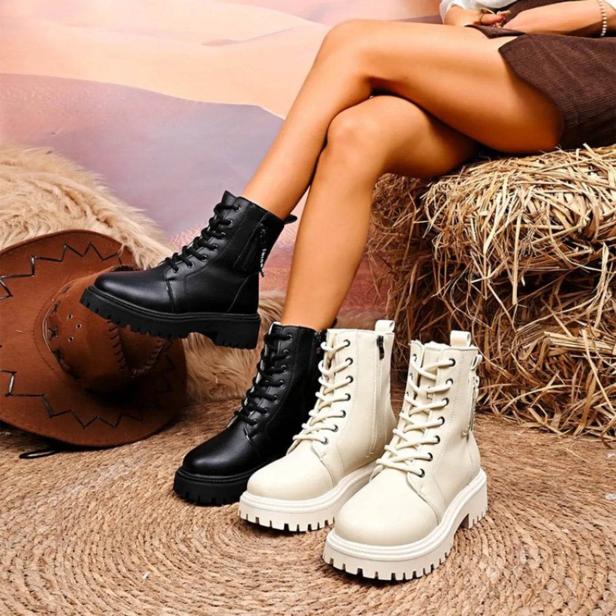 Lace-Up Platform Boots - ELY VESSA LLC