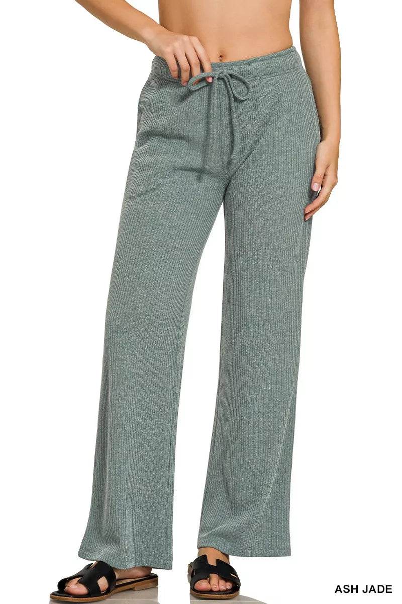 Zenana Ribbed Drawstring Lounge Pants - ELY VESSA LLC