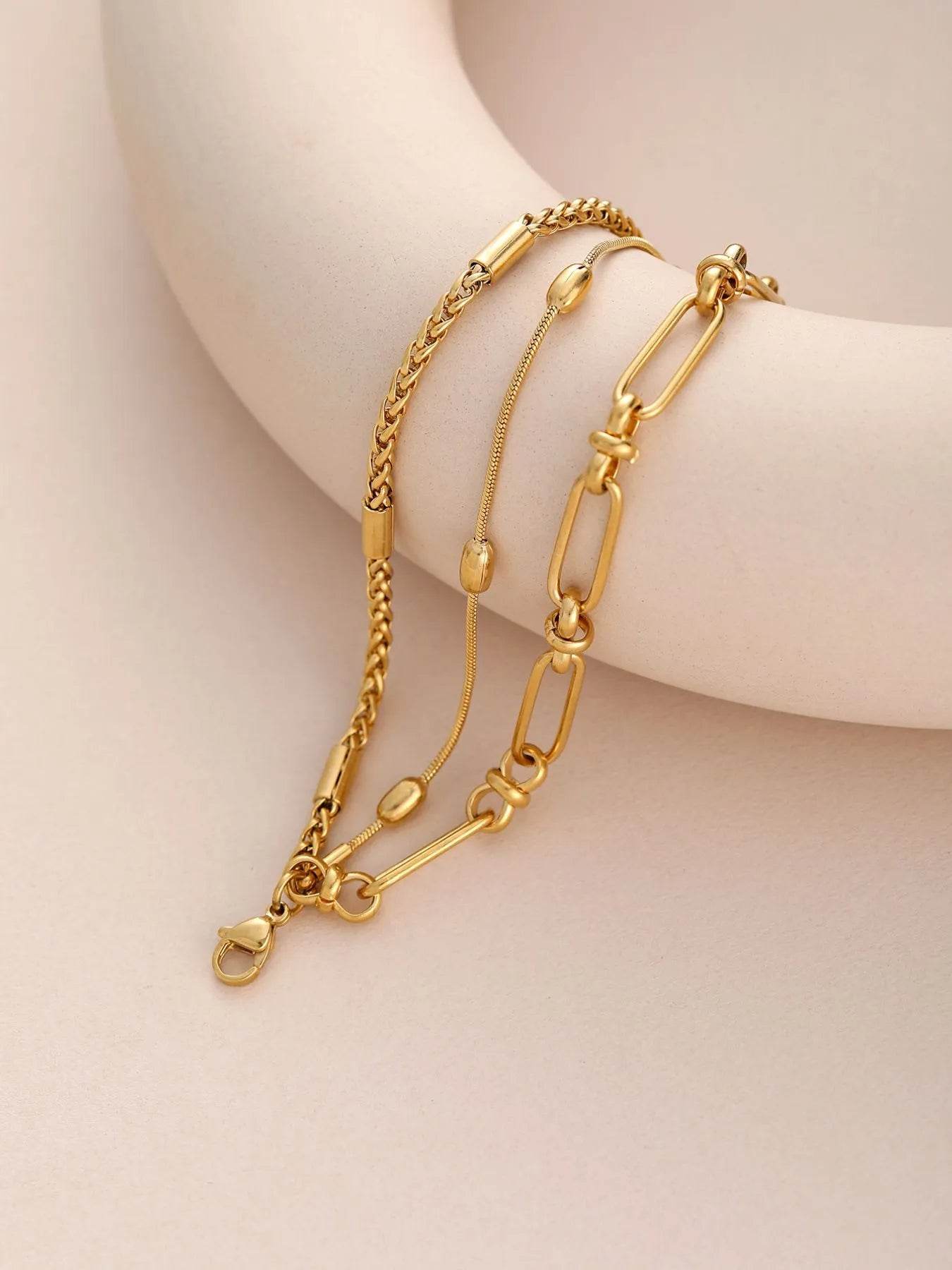 18K Gold-Plated Layered Chain Necklace and Bracelet Jewelry Set - ELY VESSA LLC