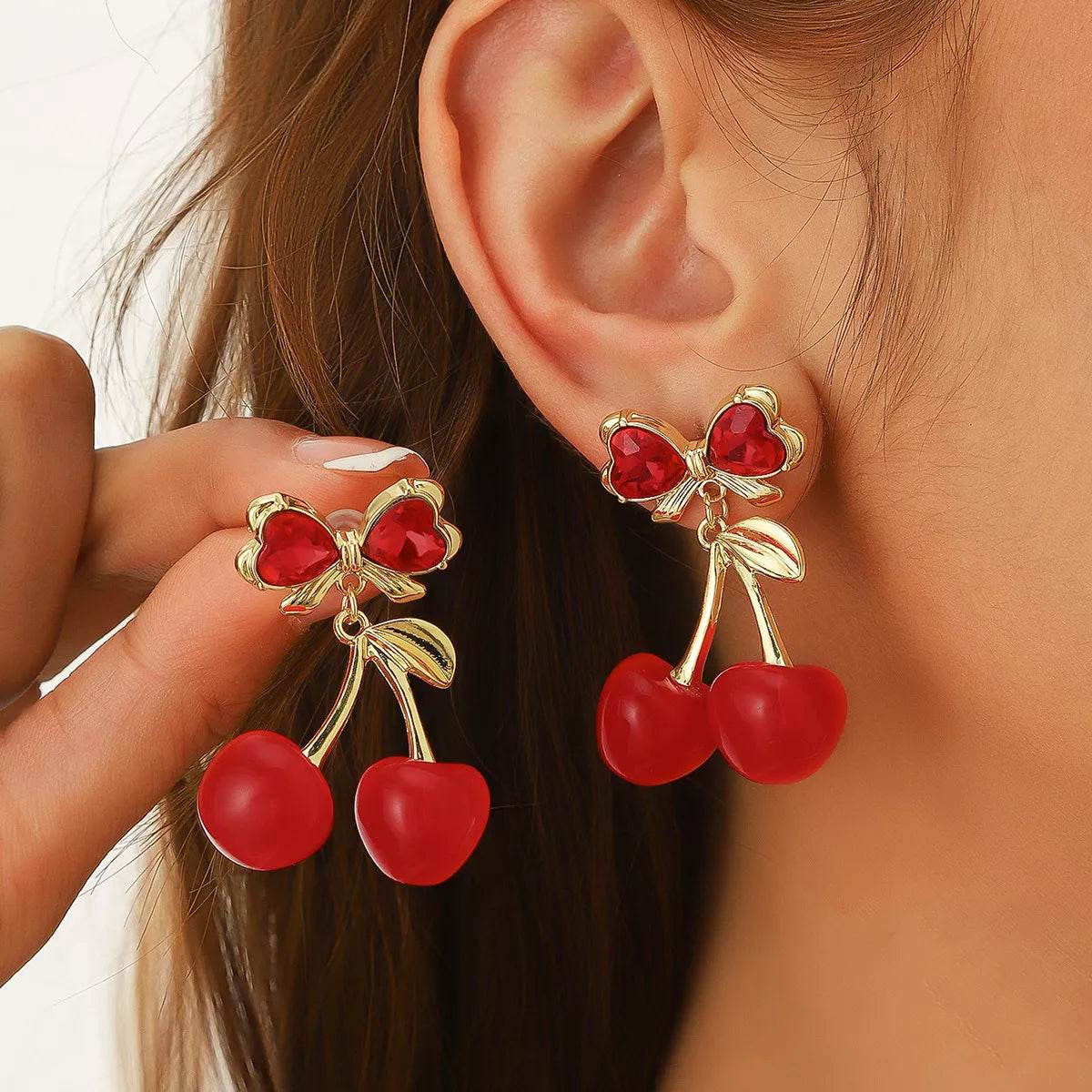 18K Gold-Plated Cherry Drop Earrings - ELY VESSA LLC