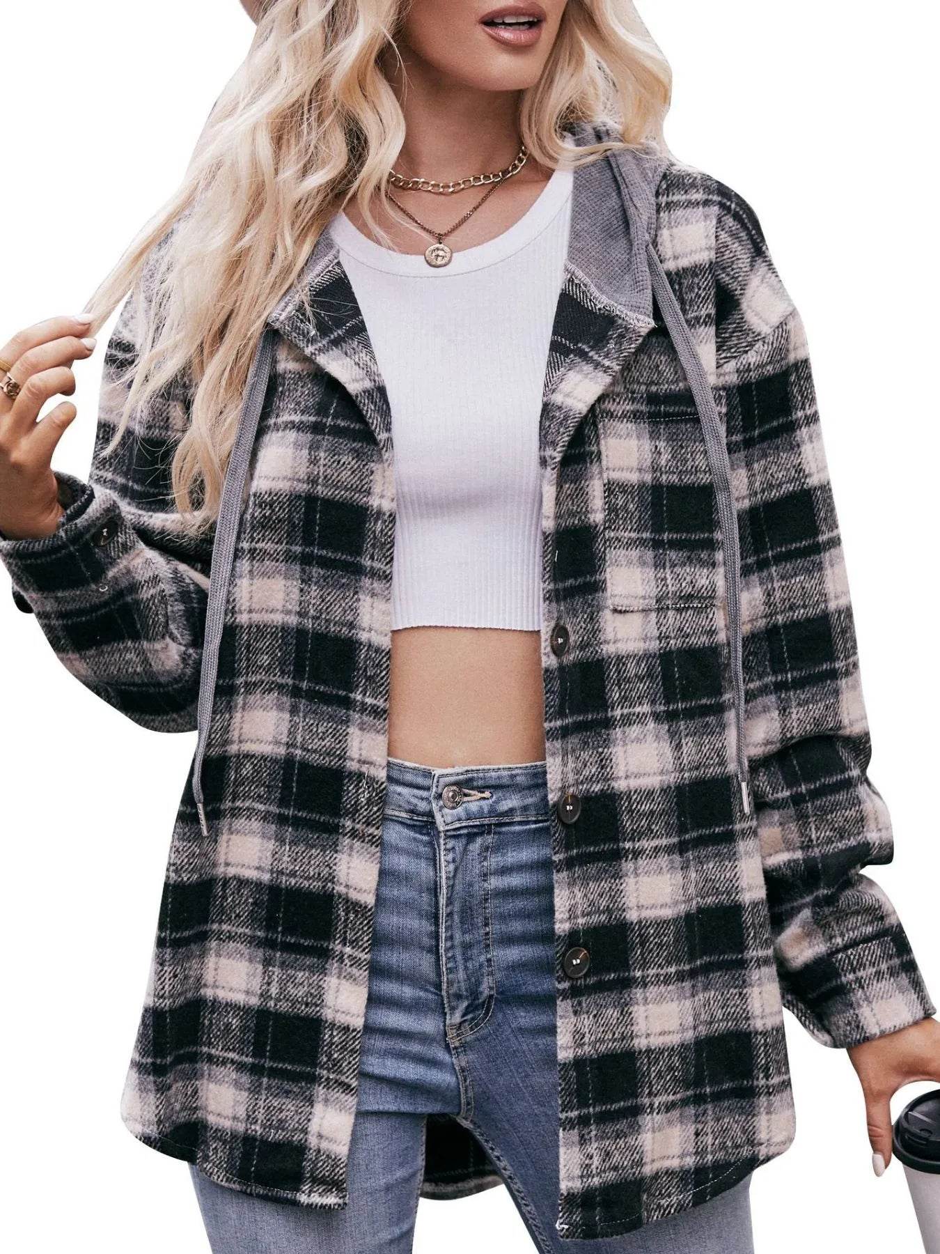 Oversized Plaid Button Up Shacket - ELY VESSA LLC