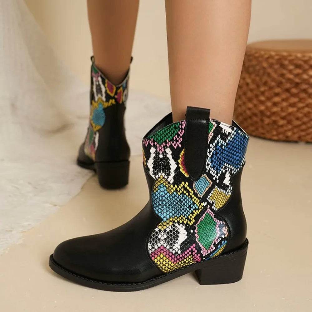 PU Leather Color Block Boots - ELY VESSA LLC