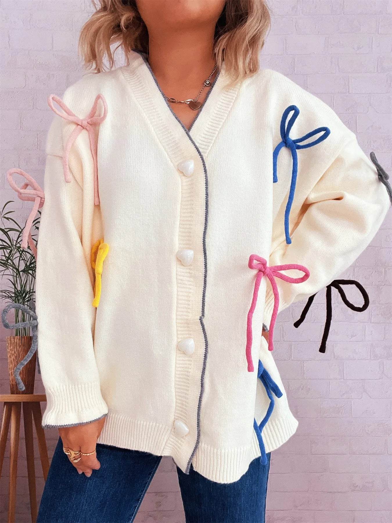 Bow Tie Button Up Cardigan - ELY VESSA LLC