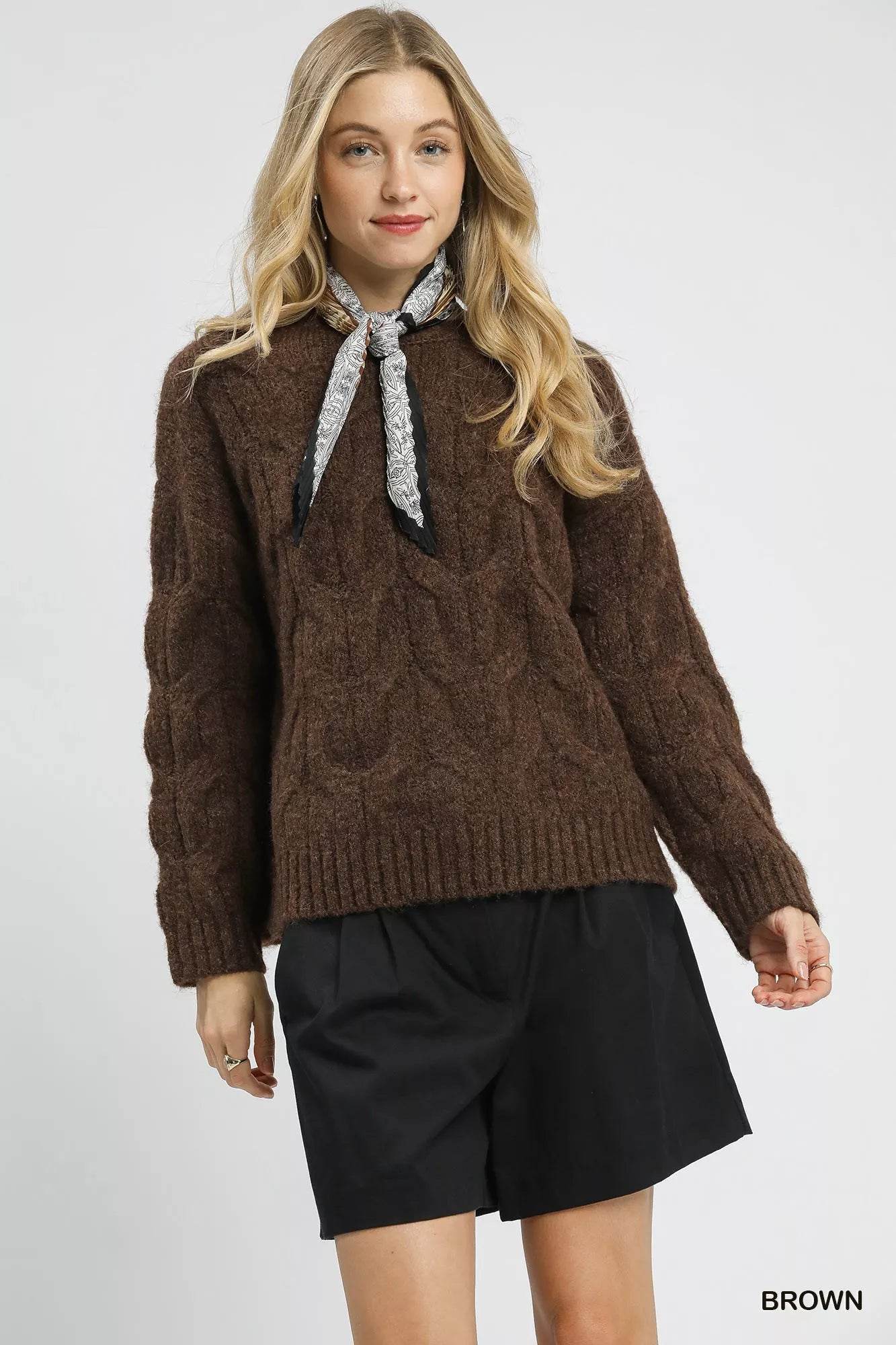 Umgee Cable Knit Cozy Sweater - ELY VESSA LLC