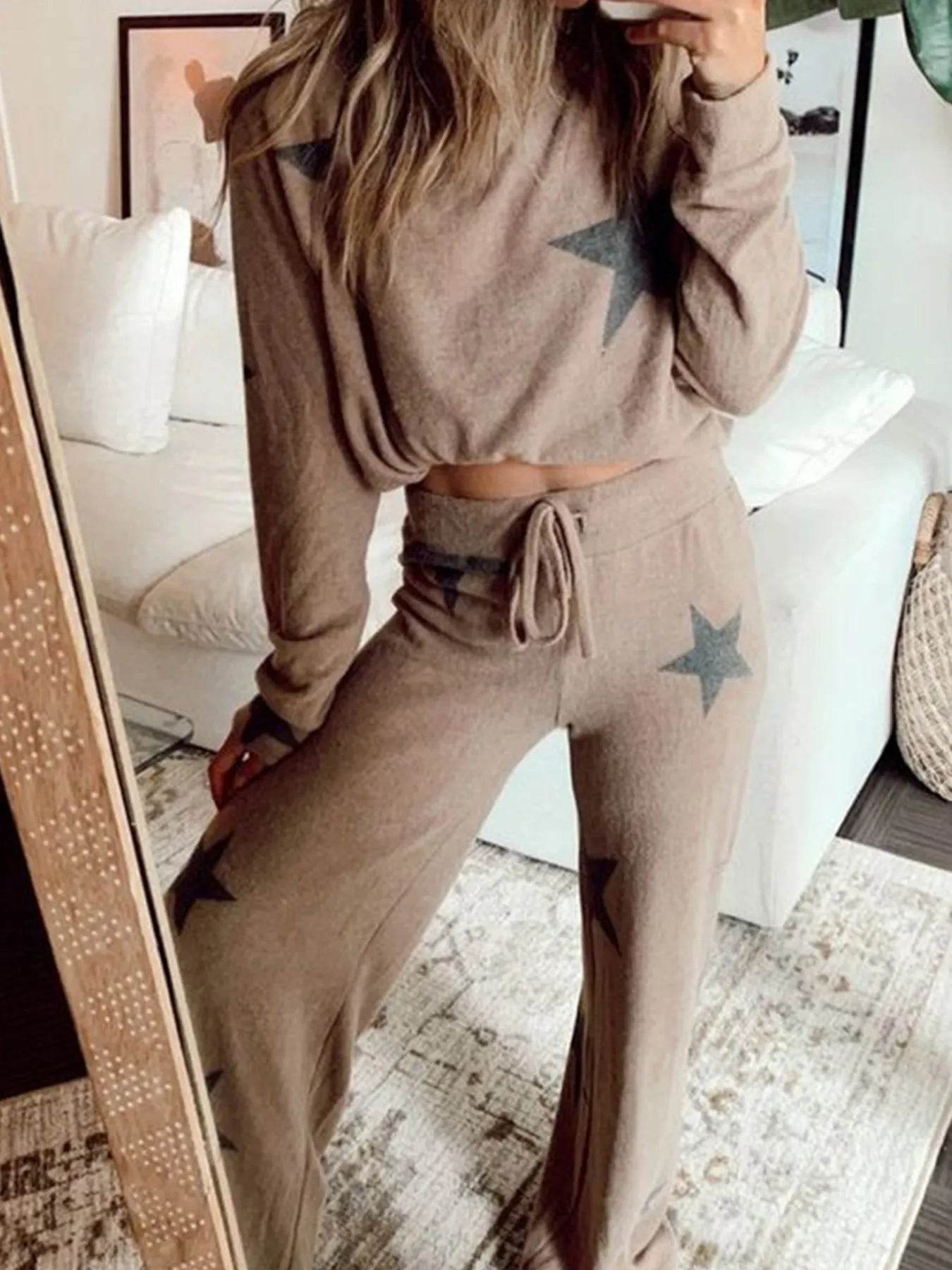 Star Print Top and Drawstring Pants Set - ELY VESSA LLC