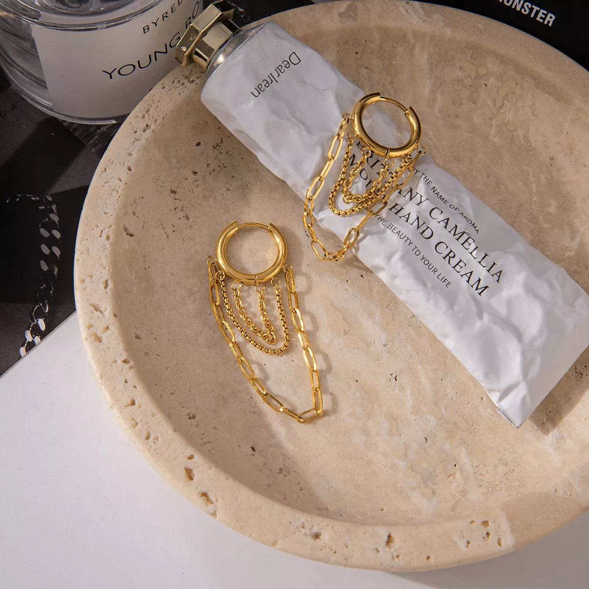 18K Gold-Plated Chain Hoop Earrings - ELY VESSA LLC