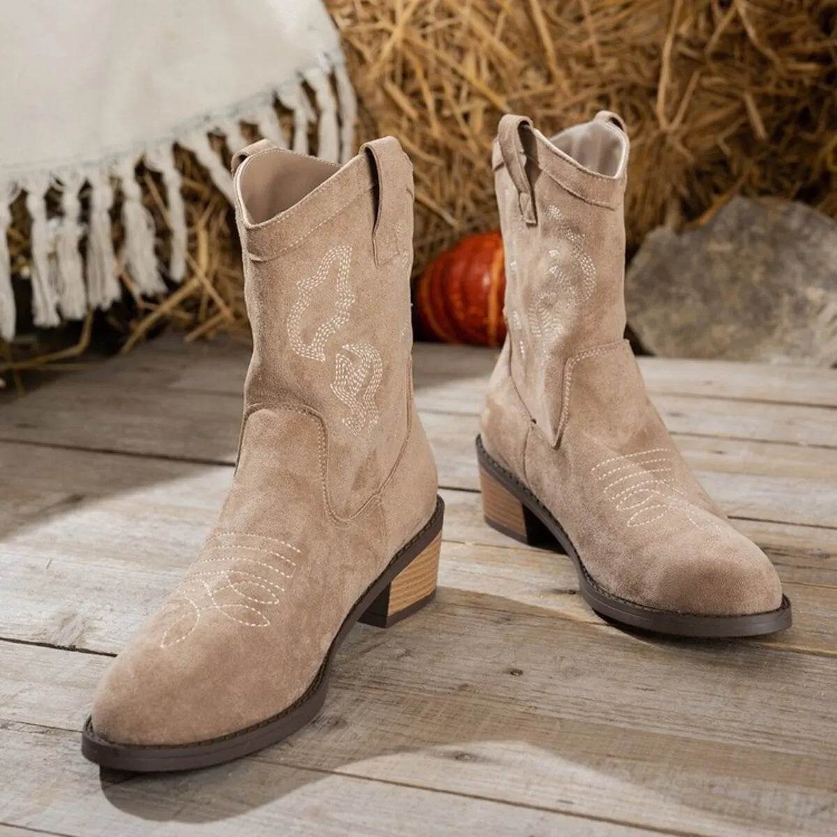 Cowboy Block Heels Boots - ELY VESSA LLC