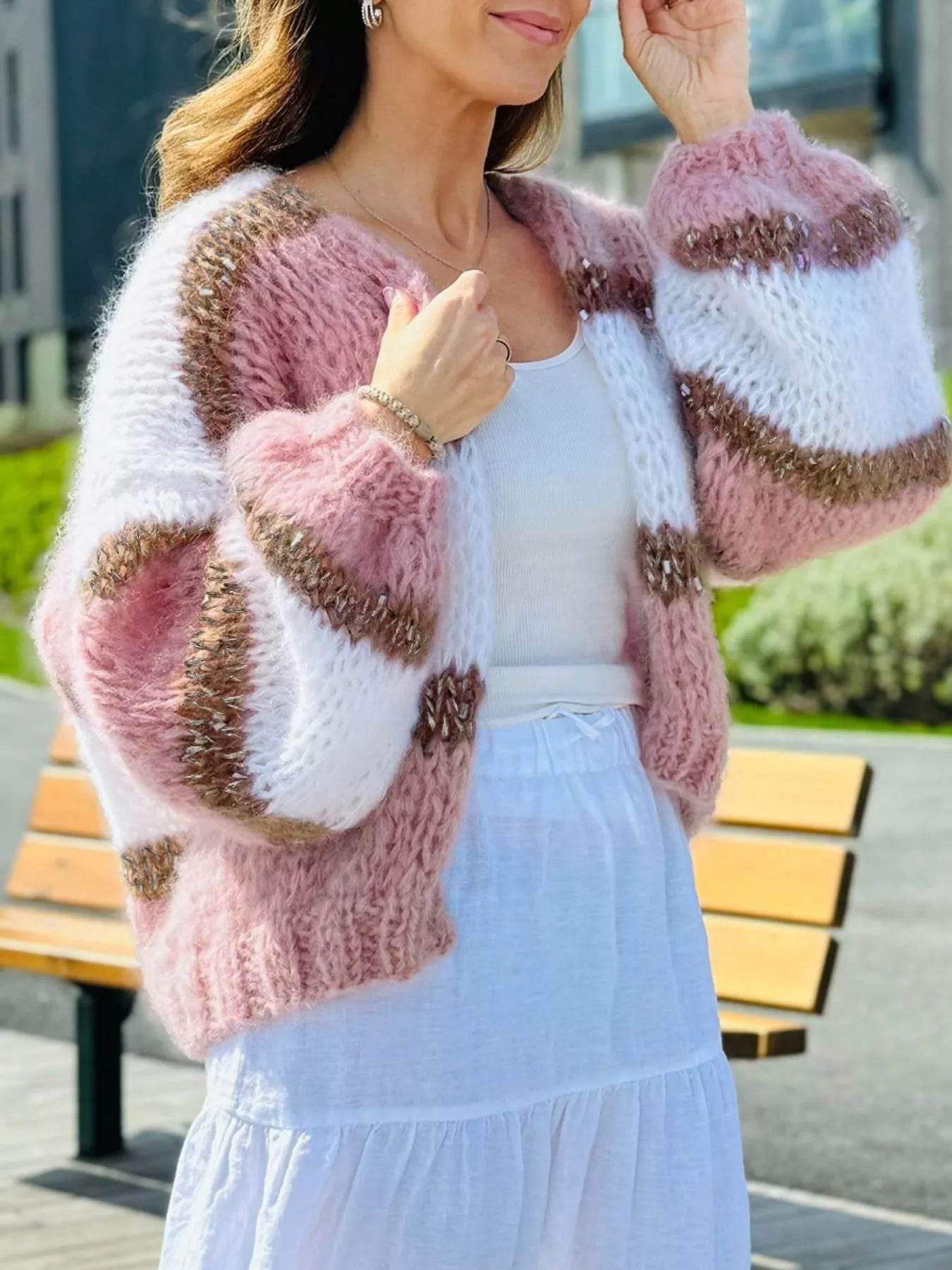 Color Block Open Front Cardigan - ELY VESSA LLC