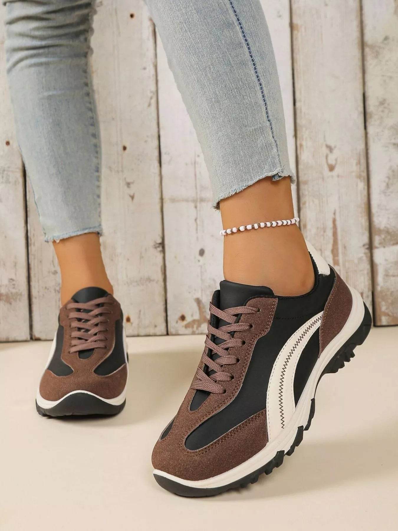Contrast Lace Up Athletic - ELY VESSA LLC