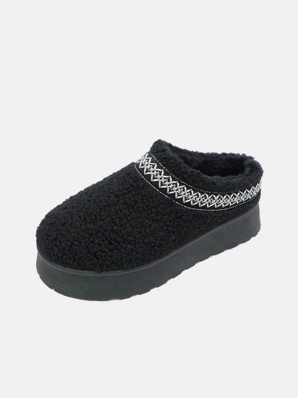 WILD DIVA Embroidered Trim Platform Sherpa Boots - ELY VESSA LLC