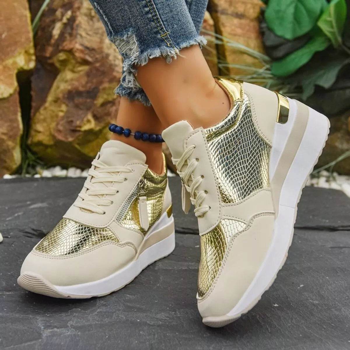Round Toe Lace Up Athletic - ELY VESSA LLC