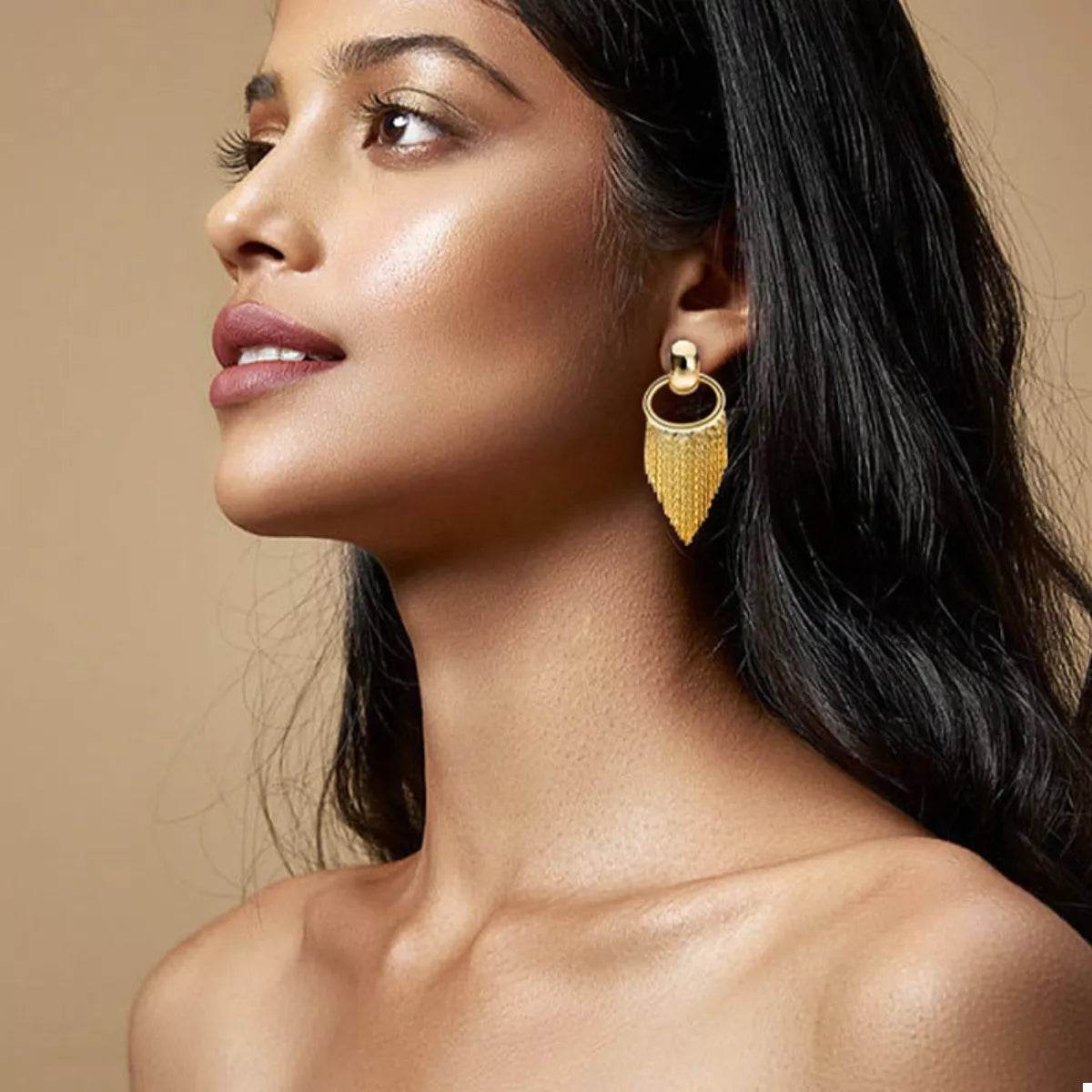 18K Gold-Plated Fringe Chain Earrings - ELY VESSA LLC