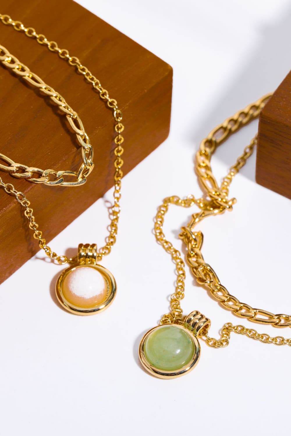 Copper 14K Gold-Plated Round Shape Aventurine Pendant Necklace - ELY VESSA LLC