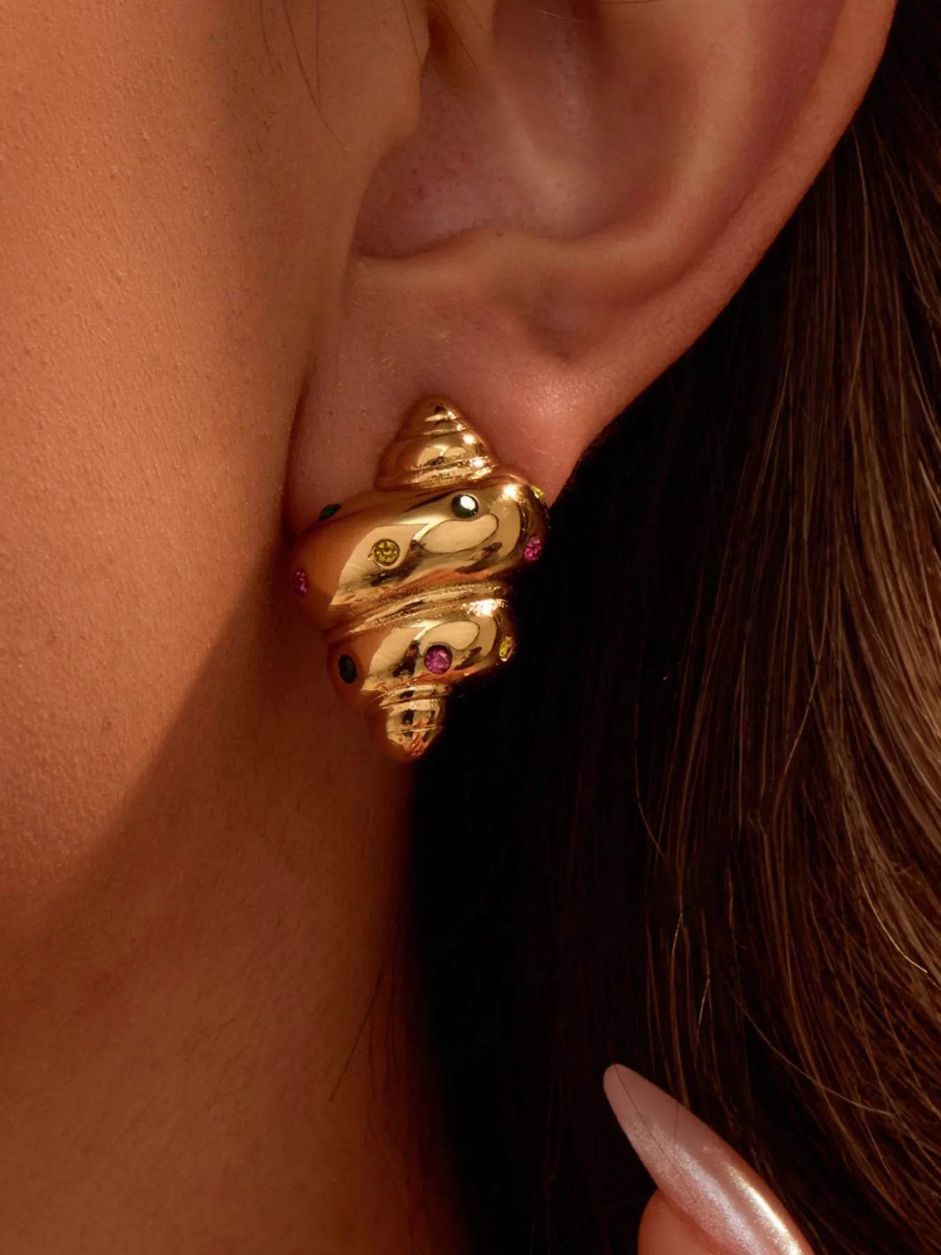 18K Gold-Plated Inlaid Zircon Spiral Earrings - ELY VESSA LLC