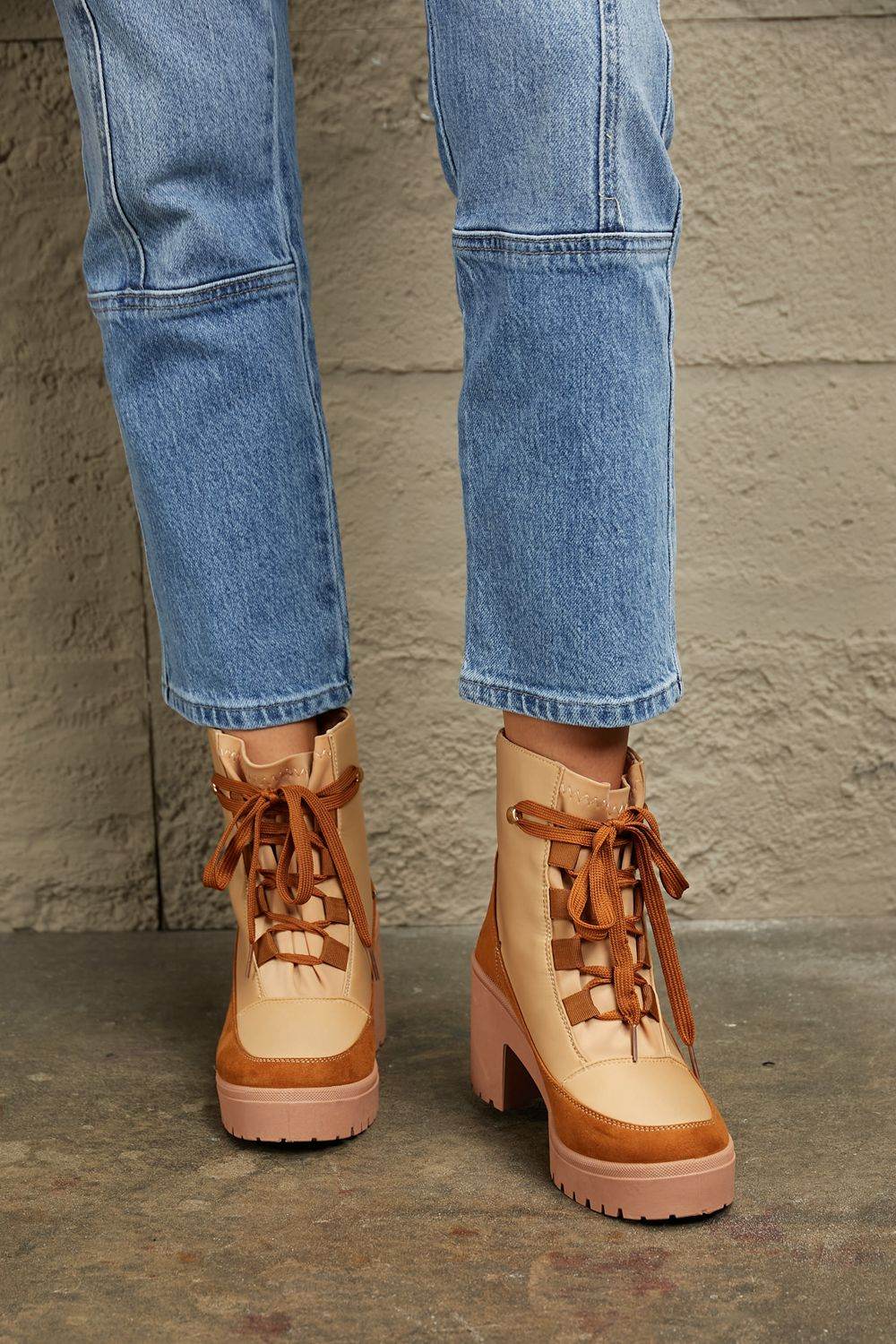 East Lion Corp Lace Up Lug Booties - ELY VESSA LLC