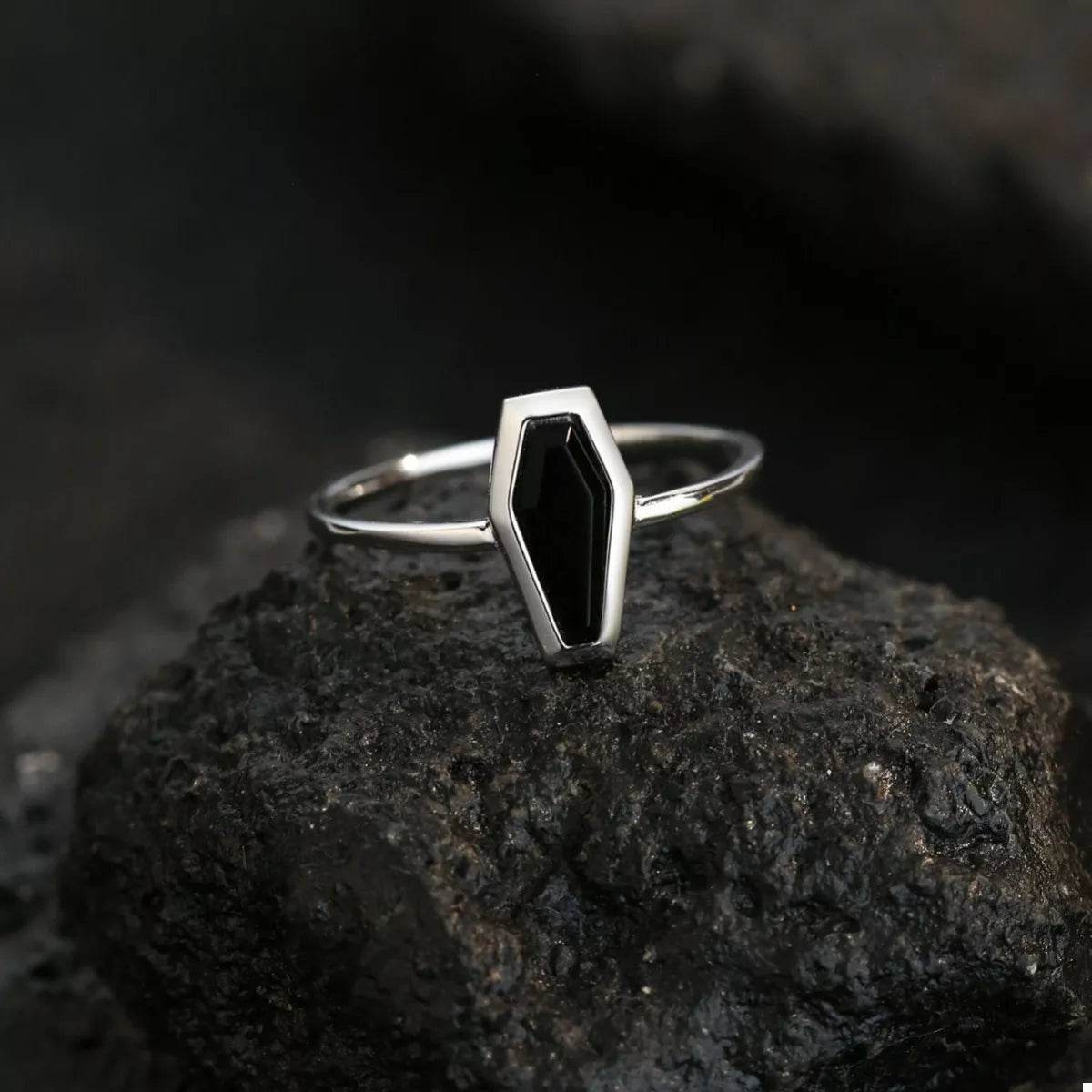 925 Sterling Silver Black Agate Geometric Ring - ELY VESSA LLC
